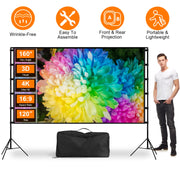 120inch Projector Screen with Stand 16:9 4K HD Rear Front Wrinkle-Free Portable And Foldable Movie Screen with Carry Bag For Indoor Outdoor Home Theat