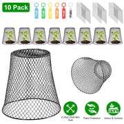 10Pack 9.25x9.25in Chicken Wire Cloches Plant Covers Metal Garden Cages Heavy Duty Plant Protectors with 30 Stakes 20 Labels Keep Bunnies Chicken Squi