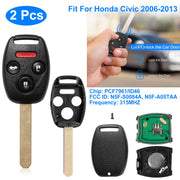 2Pcs Fit For Honda Civic 2006-2013 Remote Keyless Entry Shell Button Car Key Fob Uncut Key Cover Case N5F-S0084A N5F-A05TAA