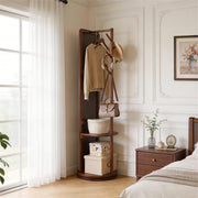 Full Length Rotating Mirror with Coat Rack & Storage Shelf