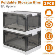 2 Packs Foldable Storage Bins Collapsible Storage Box Organizer Stackable Toy Container with Double Doors Top Lid Rolling Wheels for Clothes Toys Book