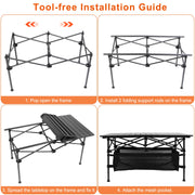 Folding Camping Table Portable Lightweight Aluminum Roll-up Picnic BBQ Desk with Carrying Bag Heavy Duty Outdoor Beach Backyard Party Patio