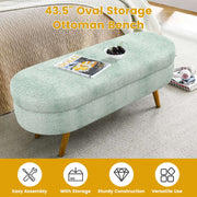 Oval Storage Ottoman Bench with Rubberwood Legs