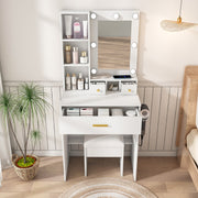 Vanity Desk Set with LED Lighted Mirror & Padded Stool