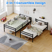 Twin Over Twin Metal Bunk Bed with Ladder and Guardrails