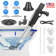 Electric Toilet Plunger with Air Pressure Gauge & 3 Heads