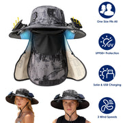 Solar Fan Hat with UPF50+ Sun Protection and Neck Flap