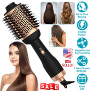 4 In 1 Hair Dryer Brush Curling Brush Hair Styler Volumizer Straightener Negative Ion Anti-frizz Hot-Air Hair Brush for All Hair Types Black White
