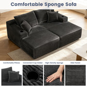 Sectional Couch with Double Chaise Lounge and Cup Holders
