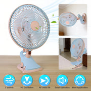 8.66In Oscillating Clip On Fan 2 Speeds Quiet Clamp Fan with 90° Oscillating & Tilting Angle Desktop Wall Mount for Home Office Dorms Strollers