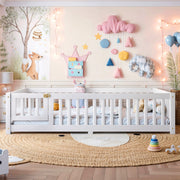 Montessori Floor Bed with Safety Guardrails and Lockable Door