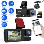 WiFi FHD 1080P Car Dash Cam 3 Channels Front Rear Inside Dash Camera with Loop Recording Reversing Image Night Vision 170¡ Wide Angle Support 64G MMC