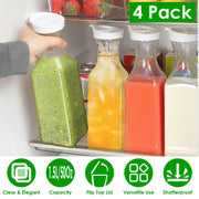 4 Pack 50Oz Water Carafes with Flip Top Lids Square Juice Containers for Fridge Plastic Clear Pitchers for Water Iced Tea Juice Lemonade Milk Cold Bre