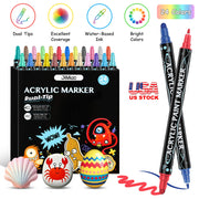 Dual Tip Acrylic Paint Markers Set - Water-Based & Quick-Dry