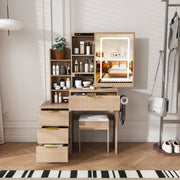 Vanity Desk Set with Lighted Mirror, 4 Drawers & Stool