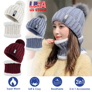 Winter Beanie Hat Scarf Set Women Warm Knitting Skull Cap Neck Warmer for Walking Running Hiking Camping Outdoors Gift