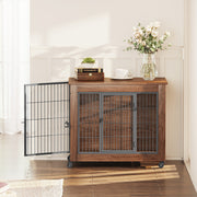 Dog Crate Furniture with Lockable Wheels & Dual Doors
