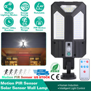 Solar Wall Light Outdoor 87 LED Beads PIR Motion Sensor Remote Control Wireless Lamps IP45 Waterproof Lighting for Garage Front Door Garden Pathway