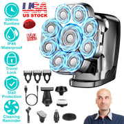 6 In 1 9D Electric Head Shaver for Men Cordless Rechargeable Wet Dry Razor with LED Display Travel Lock Stall Protection Cleaning Reminder