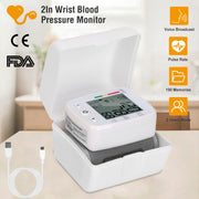 Blood Pressure Monitor Wrist Digital High Blood Pressure Cuff Heartbeat Tester with  90x2 Reading Memory 2In LCD Screen Storage Box