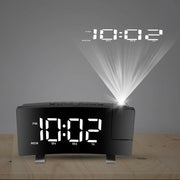 Projection Alarm Clock with Radio Function 7.7In Curved-Screen LED Digital Alarm Clock w/ Dual Alarms 4 Dimmer 12/24 Hour USB Charging Port 180¡ Rotat