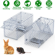 2Pcs 18x8x10In Humane Single Door Live Animal Trap Collapsible Galvanized Iron Animal Cage Catch And Release for Small Squirrel Raccoon Feral Cat Weas