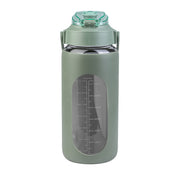 34Oz Glass Water Bottle Sports Water Bottle Motivational Water Bottle Water Intake Tracker Bottle with Straw Time Marker Silicone Sleeve Handle for Gy