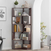 6 Tier Freestanding L-Shaped Corner Bookshelf For Living Room, Bedroom, Wooden Bookcase with anti-drop panle & anti tipp