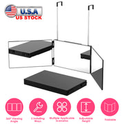 3 Way Mirror with Telescopic Hanger Tri-fold Mirror Personal Makeup Mirror for Self Shaving Hair Cutting Dyeing Curling Braiding