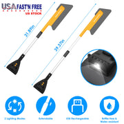 3 In 1 Car Snow Removal Shovel with Lights Car Snow Removal Tool Telescopic Windshield Ice Scraper Snow Brush Shovel
