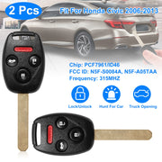 2Pcs Fit For Honda Civic 2006-2013 Remote Keyless Entry Shell Button Car Key Fob Uncut Key Cover Case N5F-S0084A N5F-A05TAA