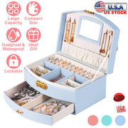 2-Layer Jewelry Box for Women's Girls Lockable Leather Jewelry Organizer Jewelry Travel Case for Rings Earrings Necklaces Bracelets