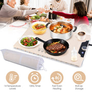 Food Warming Mat 23.6X15.8In 300W Fast Heating Electric Silicone Food Warmer With 14 Temp Levels 10Hrs Timer Settings Roll-Up Portable Hot Plates Heat