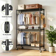 Rolling Clothes Rack with Shelves and Lockable Wheels
