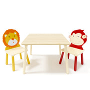 3-Piece Kids Wooden Table and Chair Set, Rabbit Ear Themed Toddler Activity Play Table with 2 Chairs, Solid Wood & MDF C