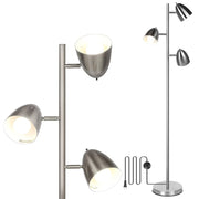 Black Tree Floor Lamp – Metal Body, 3-Color LED & Adjustable Heads