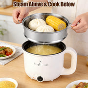 Electric Hot Pot with Steamer 1.8L Dual Power Ceramic Cooker