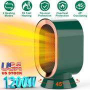 1200W Oscillating Electric Space Heater Mini Desk Heater with 2 Modes 3S Fast Heating Tip-over Overheat Protection for Home Office