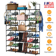 9 Tiers Shoe Rack Metal Shoe Storage Shelf Free Standing Large Shoe Stand 50-55 Pairs Shoe Tower Unit Tall Shoe Organizer with 2 HooksÊfor Entryway Cl