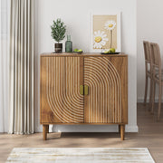 Walnut Buffet Sideboard Cabinet with Line Groove Doors