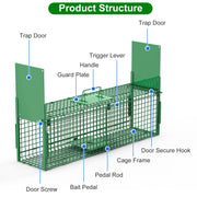 32in 2 Door Live Animal Cage Trap For Animals Under 12LBS Easy To Setup Humane Galvanized Iron Trap Cage For Rabbits Groundhogs Skunk Opossums Nutria