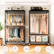 Rolling Clothes Rack with 3 Shelves, 2 Rods & Wheels