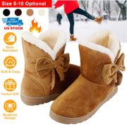Women's Women's Snow Boots Super Soft Fabric Mid-Calf Winter Shoes Thickened Plush Warm Lining Shoes with  Anti-Slip Rubber Base Bowknot