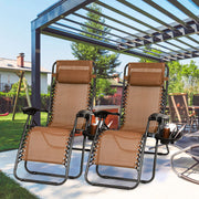 2Packs Zero Gravity Lounge Chair w/ Dual Side Tray 330lbs Load Foldable Recliner Chair w/ Stress Relief Pillow Patio Poolside Beach Lying Chair