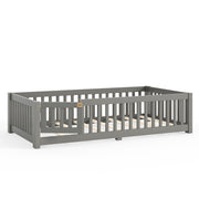 Montessori Floor Bed with Safety Guardrails and Lockable Door