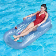 59in Inflatable Pool Float Raft with Headrest Armrest Cupholder Swimming Pool Lounge Air Mat Chair