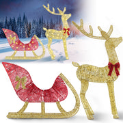 Lighted Christmas Reindeer & Sleigh Indoor Outdoor Christmas Decoration Christmas Lighted Display with 8 Lighting Modes
