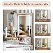Vanity Desk Set with Lighted Mirror, 4 Drawers & Stool
