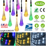 Outdoor Solar String Lights 21 Feet 30 LEDs Water Drop Solar Powered Lights Waterproof Solar Fairy Lights Decorative Solar Powered Lights for Home Pat