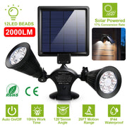 Solar Lights Outdoor Solar Power Motion Sensor Spotlights 2000lm Security Lights w/ Dual Head 360¡ Rotatable IP44 Wall Lights Garden Garage Driveway